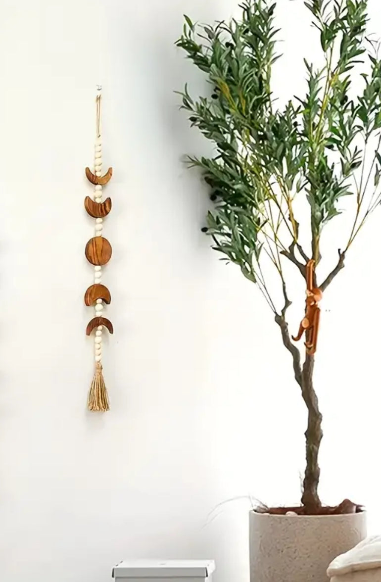 KokoBoho Wooden Moon Phase Wall Art – Boho Wall Décor with Beads & Spiritual Home Decoration
