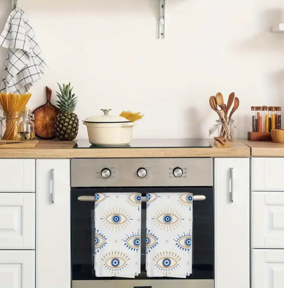 KokoBoho Evil Eye Kitchen Towel – Boho Protective Tea Towel, Spiritual Home Accent