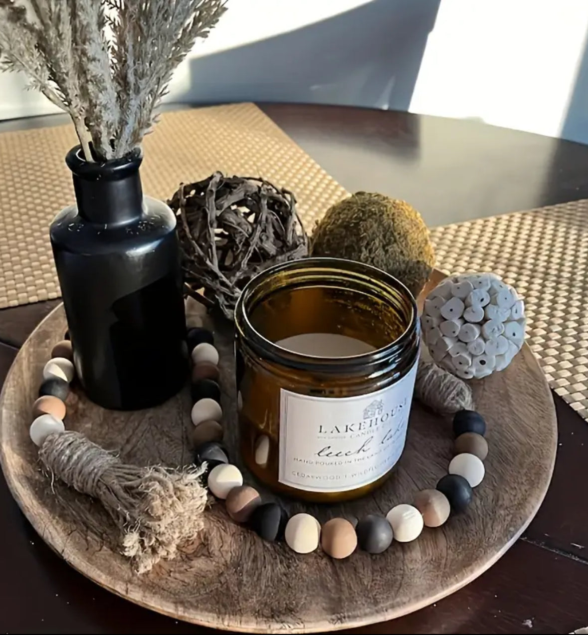 KokoBoho Wooden Bead Garland with Tassels – Boho Farmhouse Décor, Rustic Table & Shelf Accent