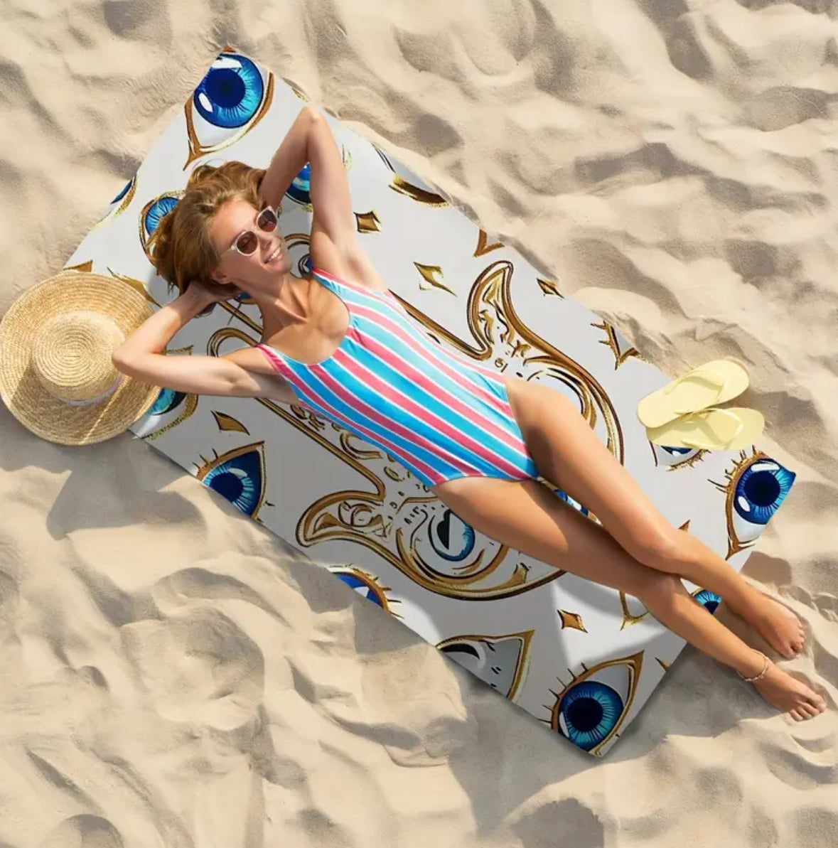 KokoBoho Evil Eye Quick-Dry Beach Towel – Boho Protective Towel, Lightweight Sand-Free Travel Towel