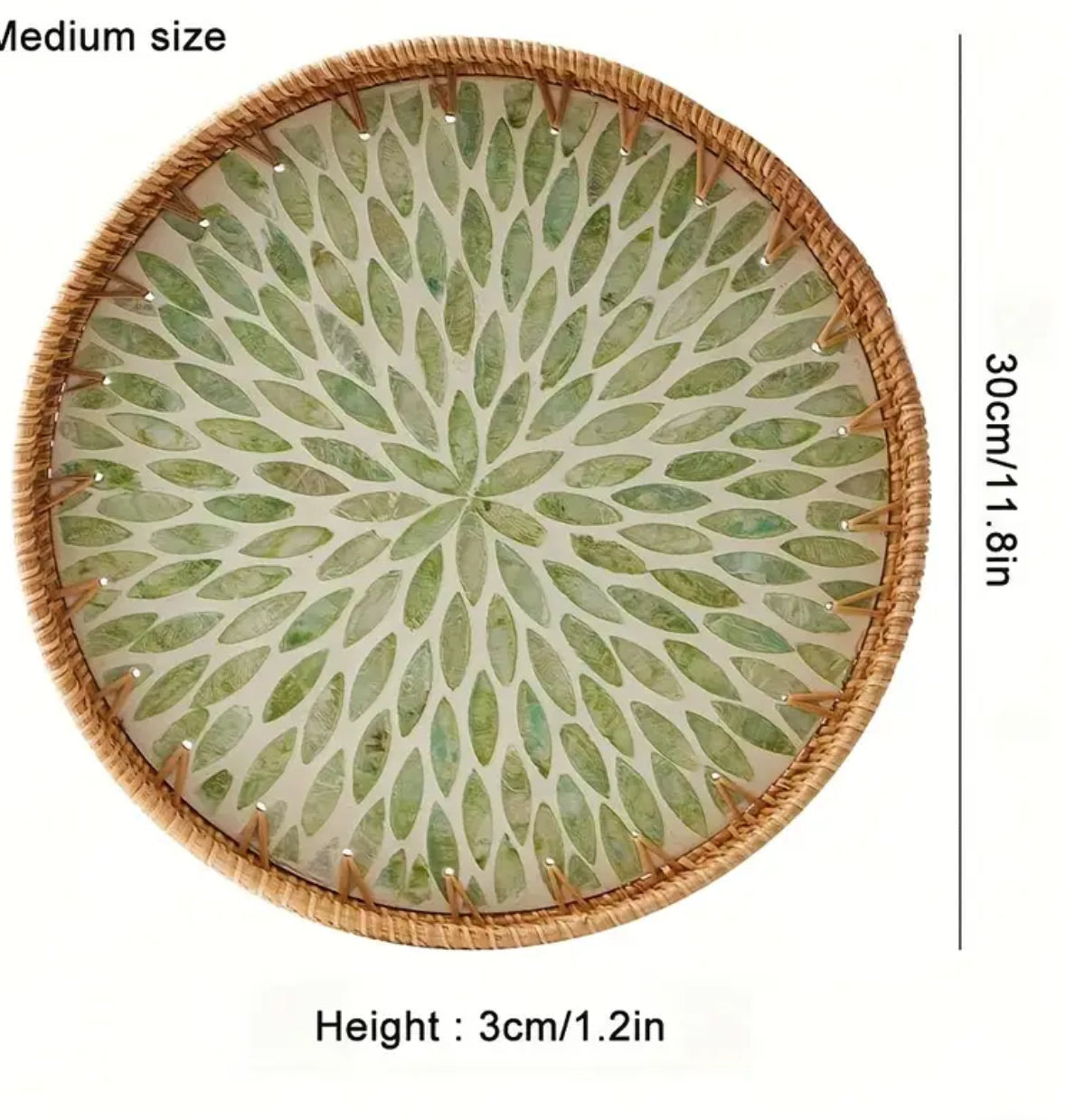 KokoBoho Marbled Green Rattan Tray – Boho Decorative Serving Tray & Natural Home Accent