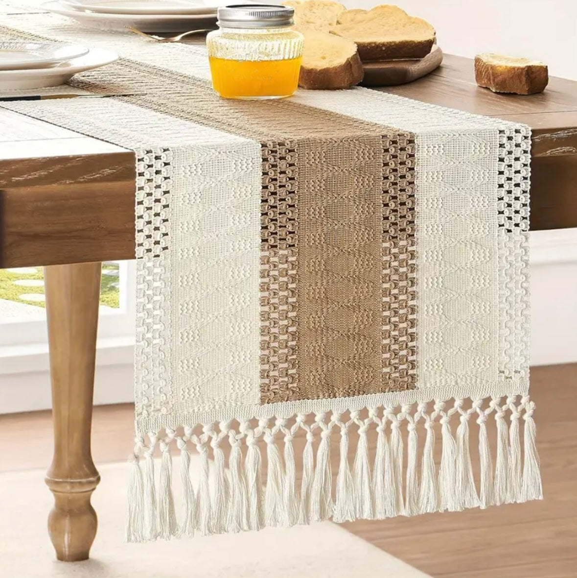 KokoBoho Earthy Tone Boho Table Runner – Bohemian Dining Table Decor & Rustic Chic Home Accessories