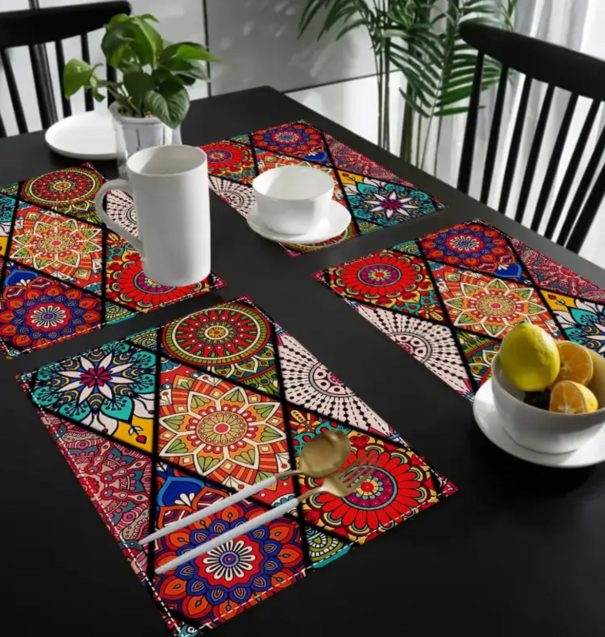 KokoBoho Boho Mandala Placemats – Set of 4 Colourful Dining Table & Spiritual Kitchen Accessories