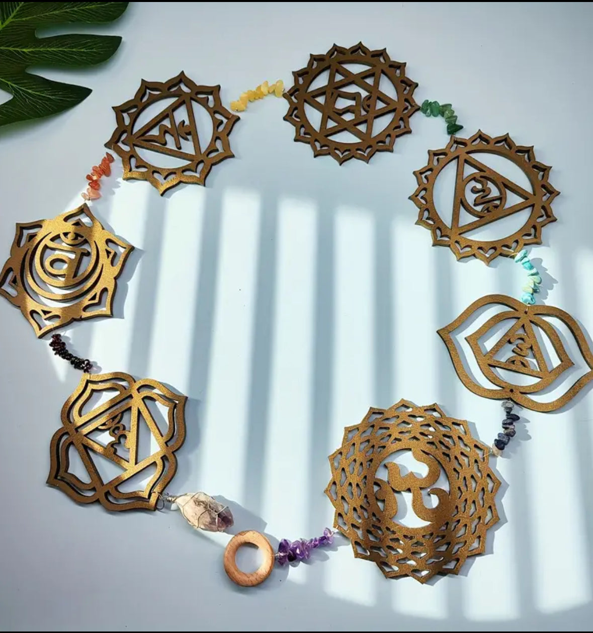 KokoBoho Wooden Chakra Wall Display with Crystals – Boho Spiritual Wall Décor & Healing Energy