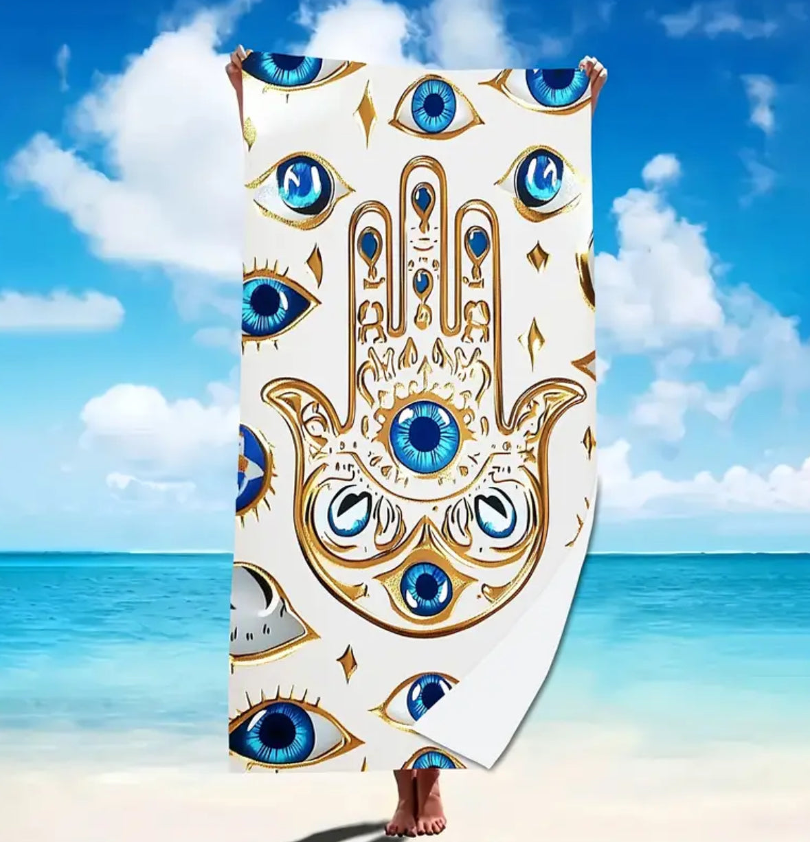 KokoBoho Evil Eye Quick-Dry Beach Towel – Boho Protective Towel, Lightweight Sand-Free Travel Towel