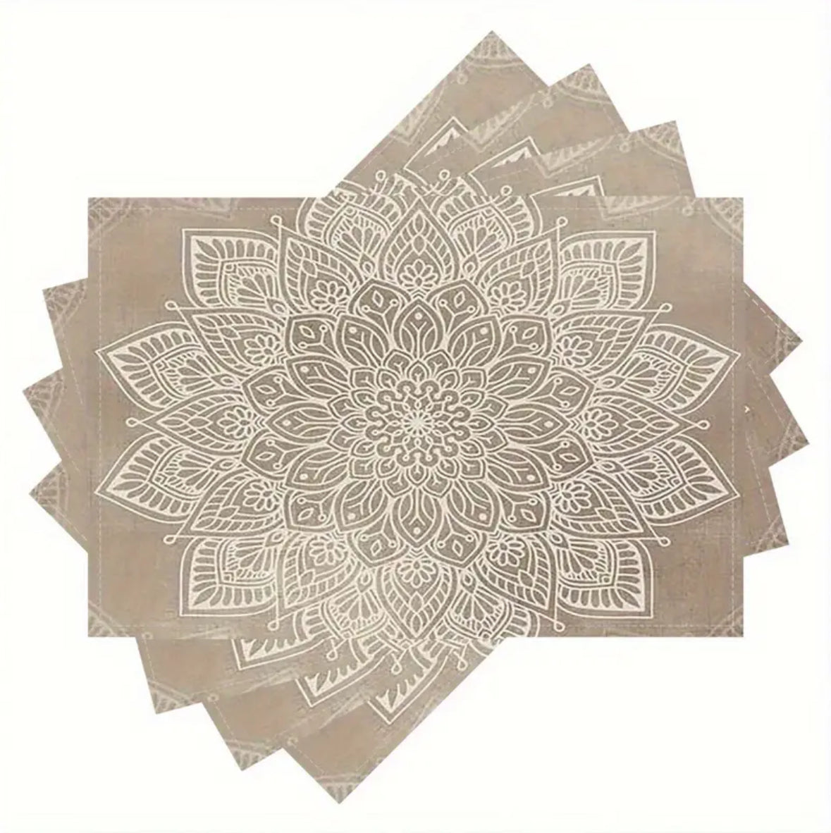 KokoBoho Neutral Mandala Placemats – Set of 4 White & Beige Dining Table Mats, Rustic Spiritual Home Décor