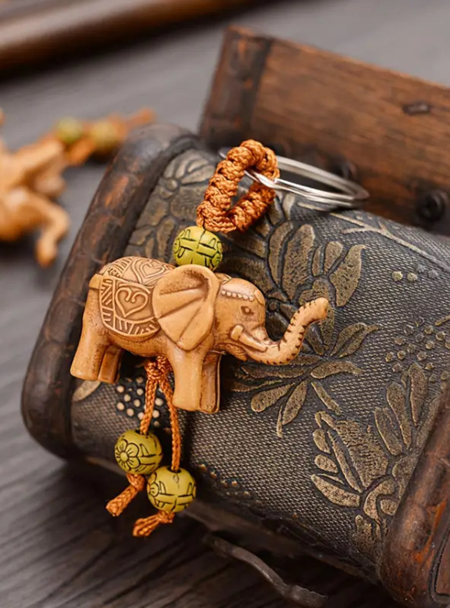 KokoBoho Wood Crafted Elephant Key Charm – Boho Accessory & Symbol of Luck