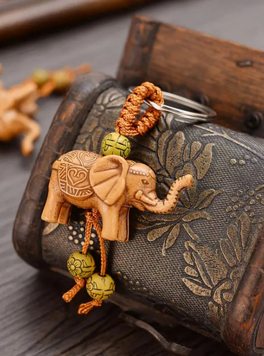 KokoBoho Wood Crafted Elephant Key Charm – Boho Accessory & Symbol of Luck