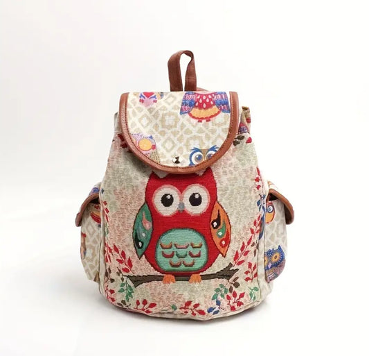KokoBoho Owl & Floral Backpack – Boho Luxe School, Travel & Everyday Bag