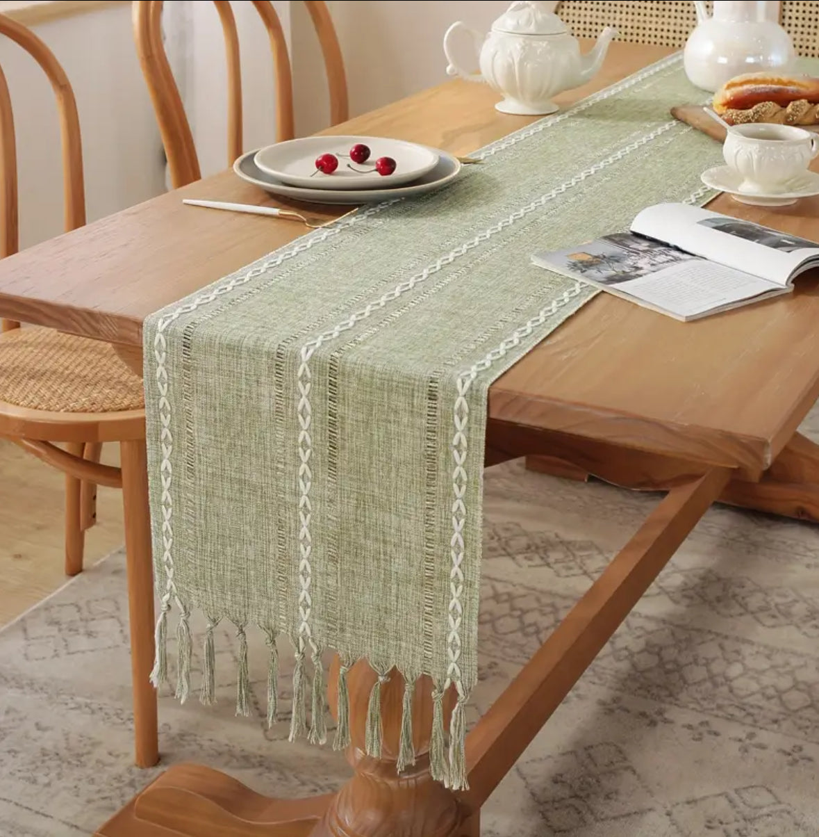 Kokoboho Sage Green Table Runner – Boho Dining & Home Décor