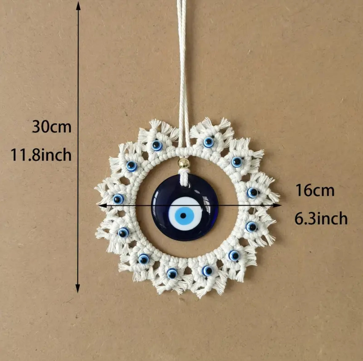 KokoBoho Evil Eye Macramé Wall Hanging – Boho Protective Wall Décor, Spiritual Home Accent