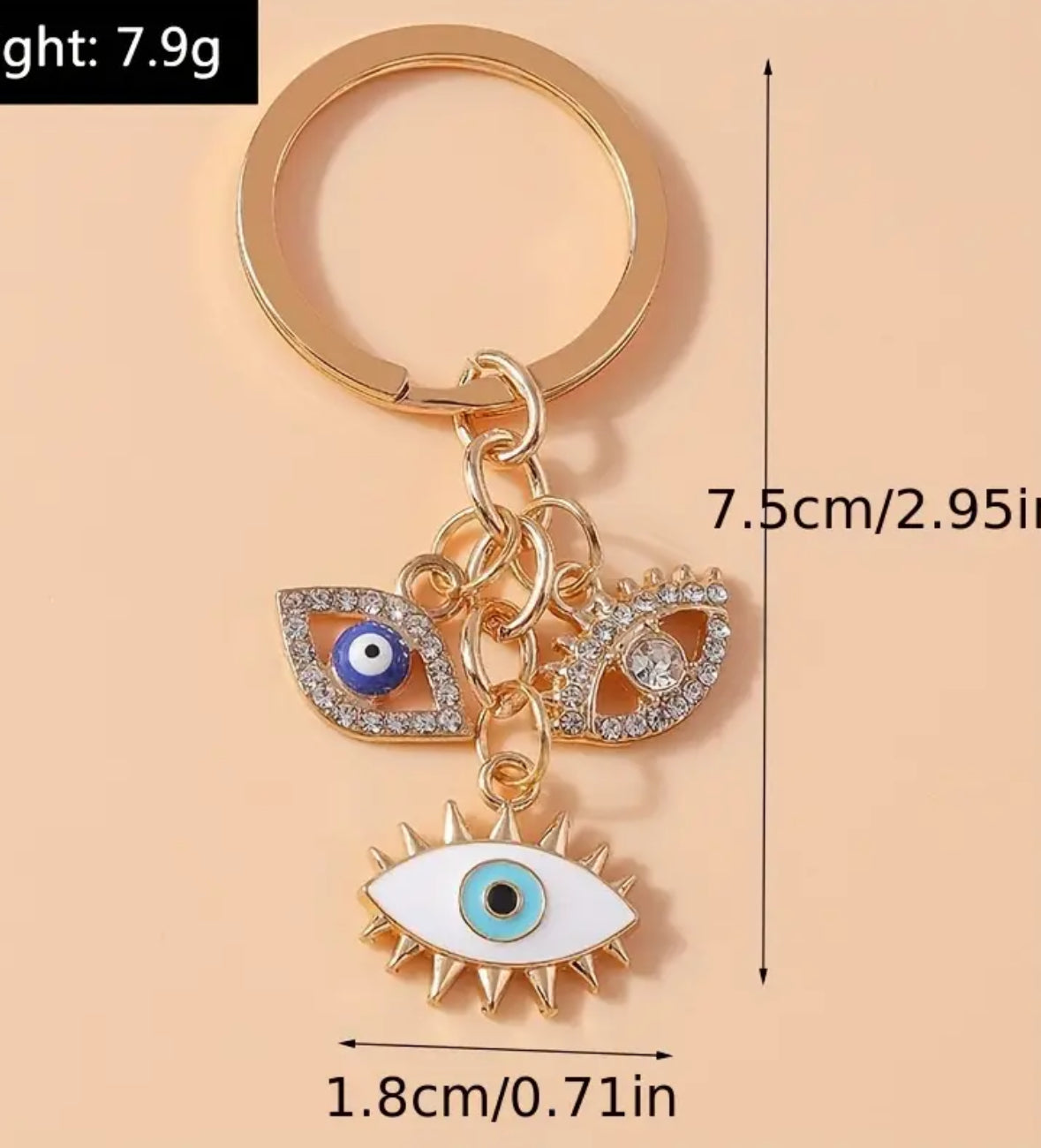 KokoBoho Gold Evil Eye Key Charm with Sparkling accents - Spiritual Protection Key Ring