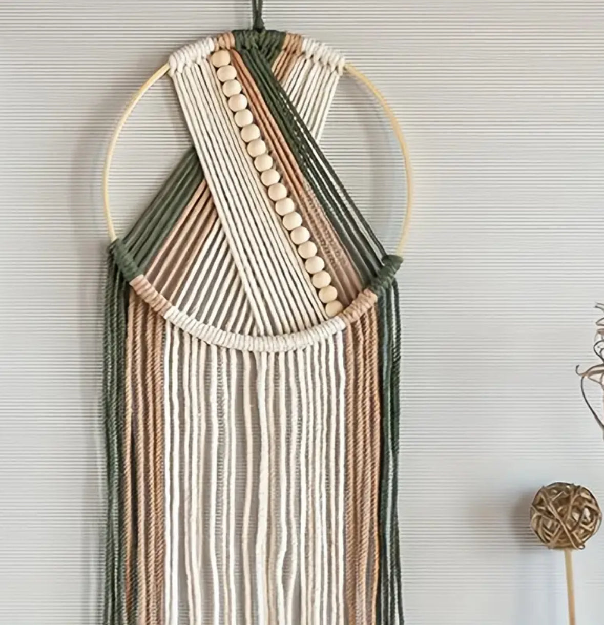 KokoBoho Earthy Tone Macramé Wall Accent with Bead Detailing – Boho Home Décor