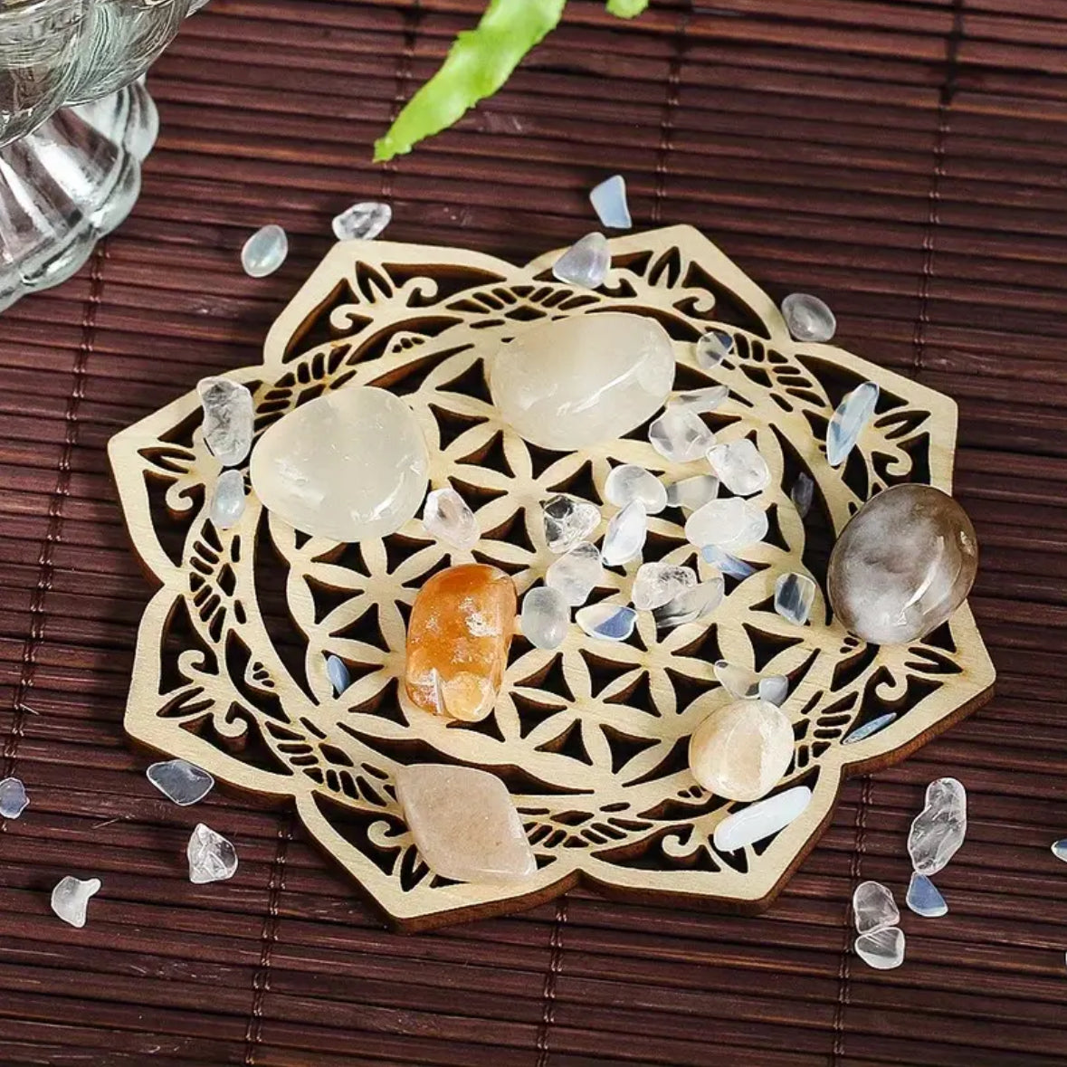 KokoBoho Flower of Life Laser-Engraved Coaster – Decorative Table Coaster & Bohemian Home Accessories