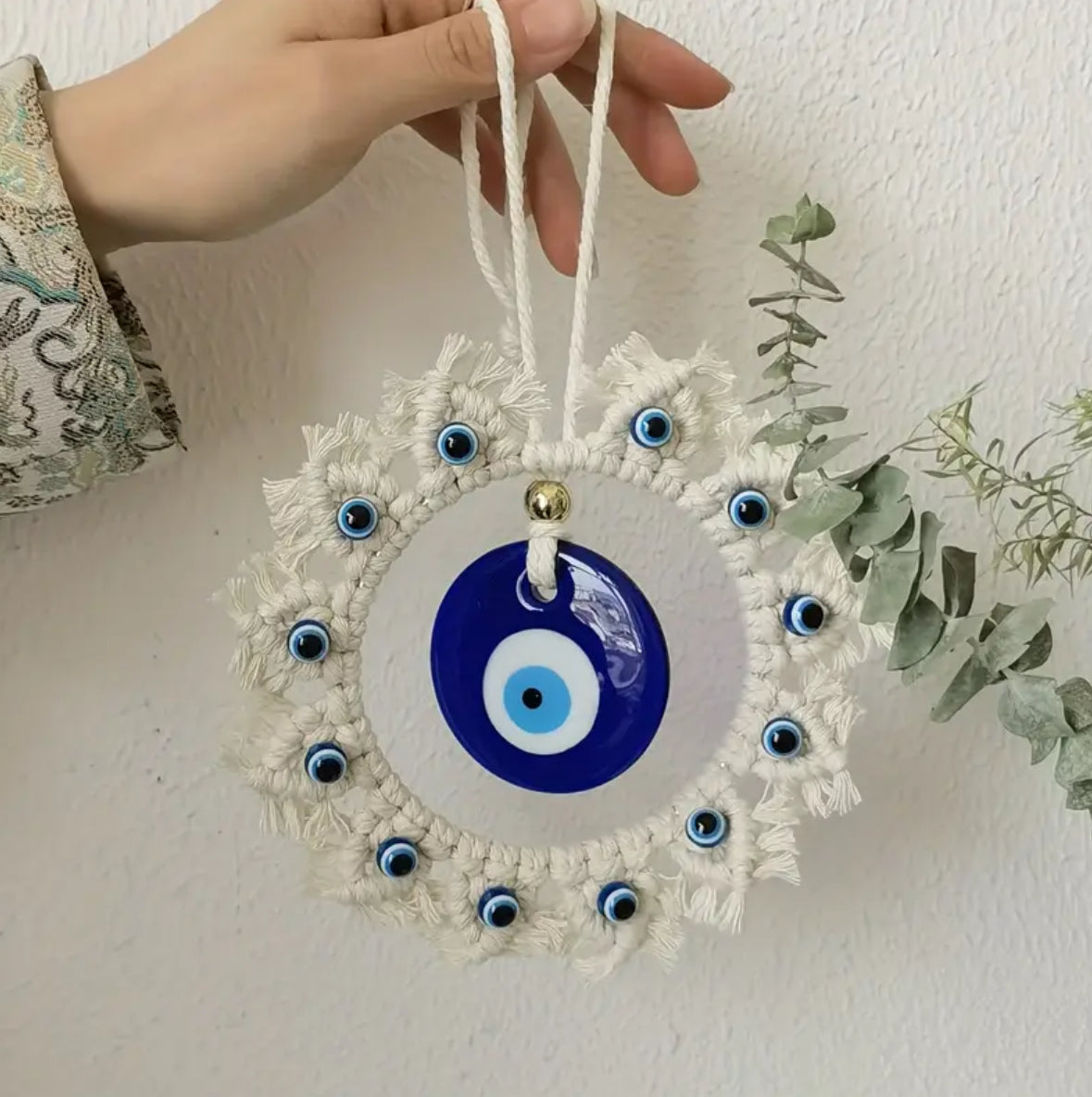 KokoBoho Evil Eye Macramé Wall Hanging – Boho Protective Wall Décor, Spiritual Home Accent