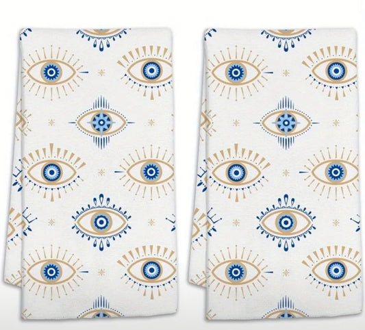 KokoBoho Evil Eye Kitchen Towel – Boho Protective Tea Towel, Spiritual Home Accent