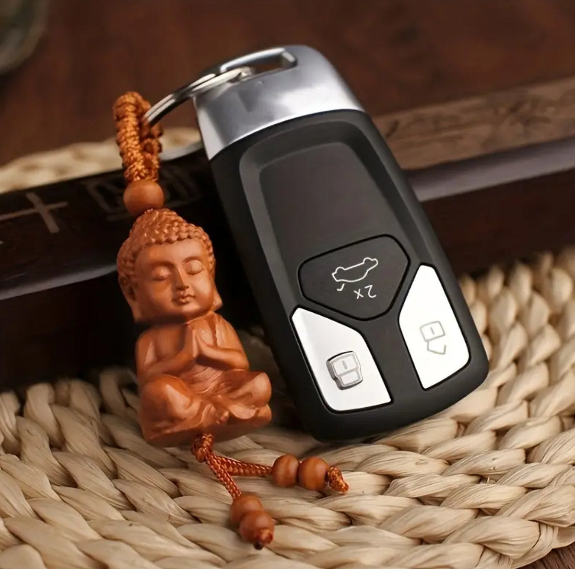 KokoBoho Mini Buddha Wooden Key Charm – Spiritual Keychain, Symbol of Peace & Protection