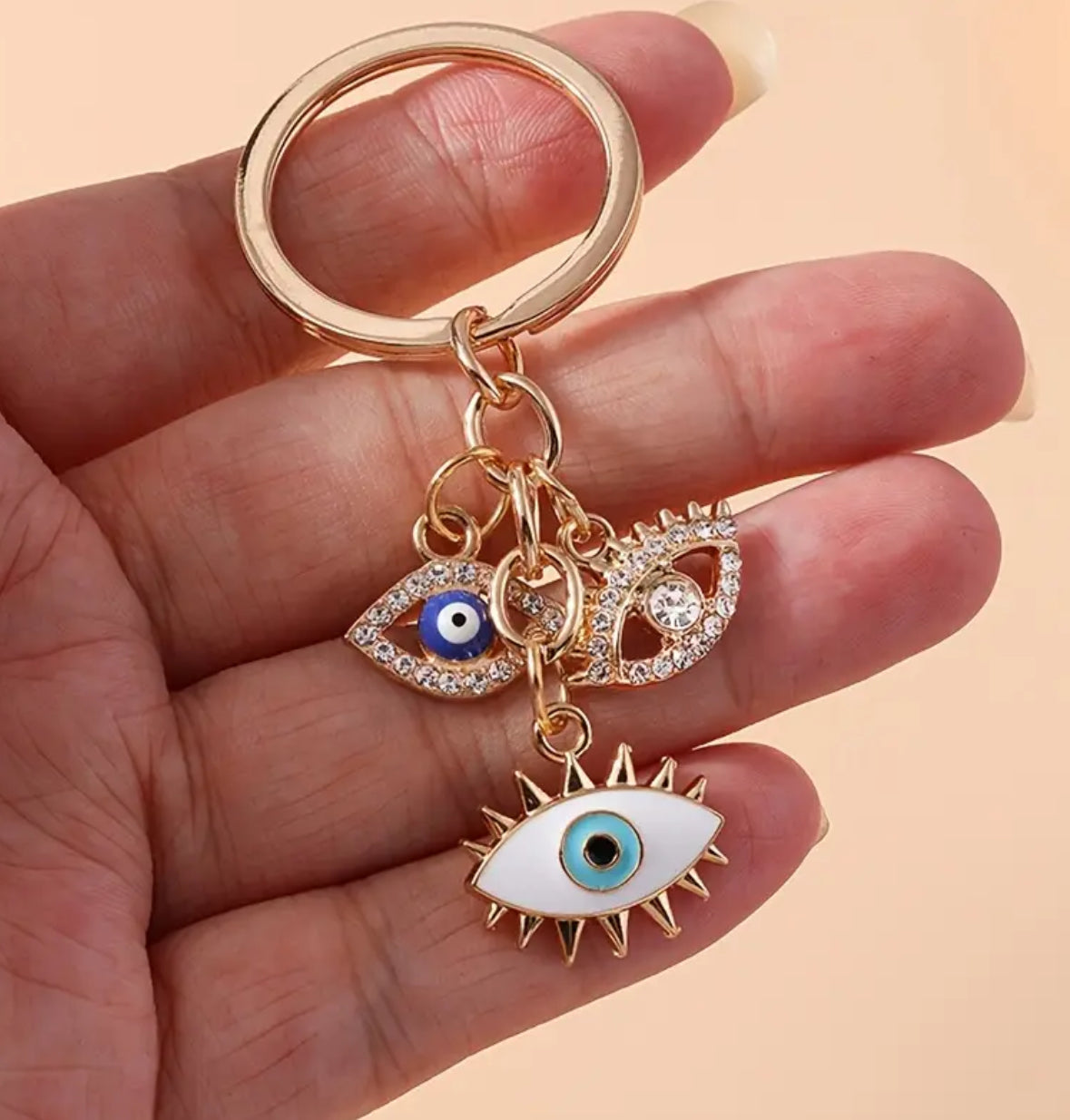 KokoBoho Gold Evil Eye Key Charm with Sparkling accents - Spiritual Protection Key Ring