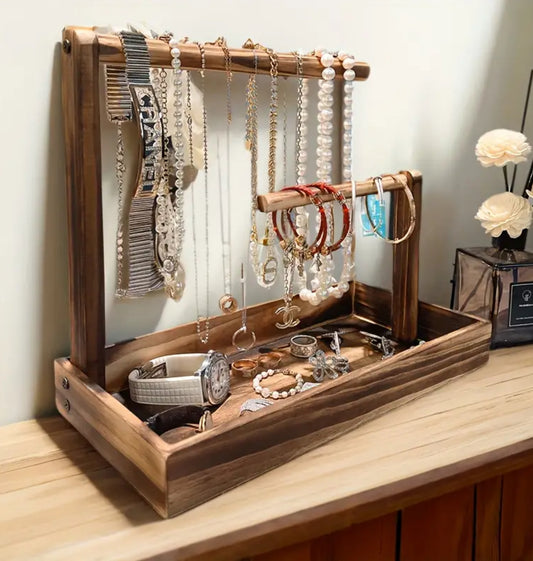KokoBoho Wooden Jewellery Stand – Boho Luxe Display for Bracelets, Necklaces & Accessories
