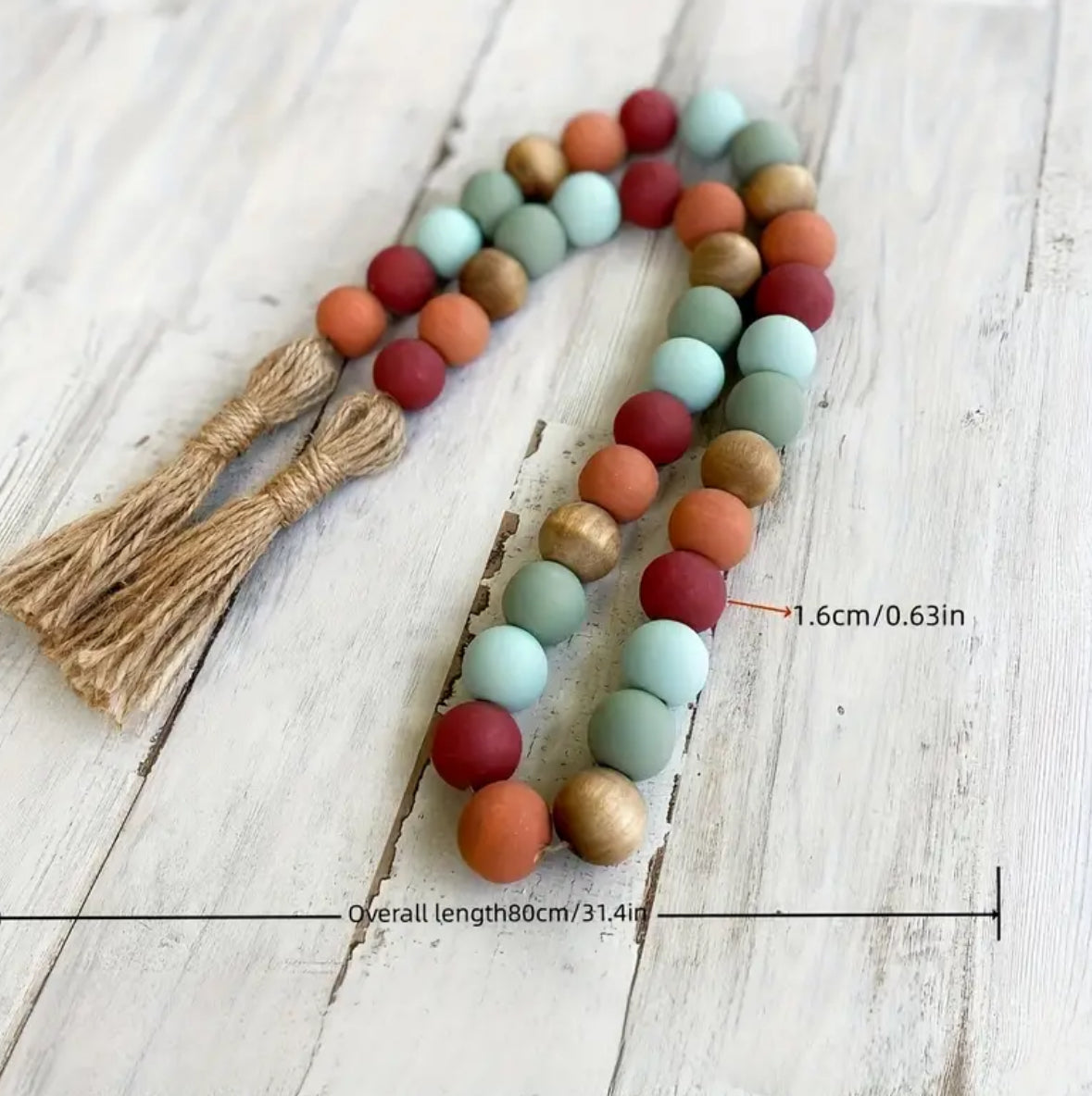 KokoBoho Wooden Bead Garland with Tassels – Boho Farmhouse Décor, Rustic Table & Shelf Accent