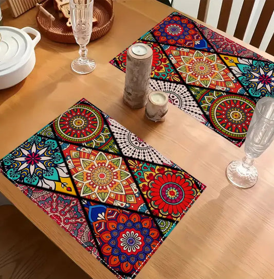 KokoBoho Boho Mandala Placemats – Set of 4 Colourful Dining Table & Spiritual Kitchen Accessories
