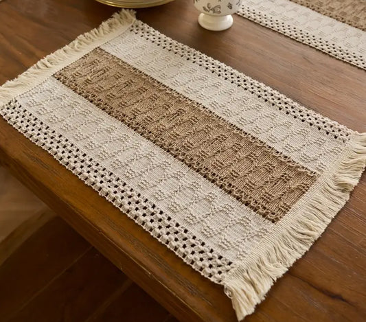 KokoBoho Earthy Tone Boho Placemats – Set of 4 Rustic Dining Table Mats & Neutral Home Décor