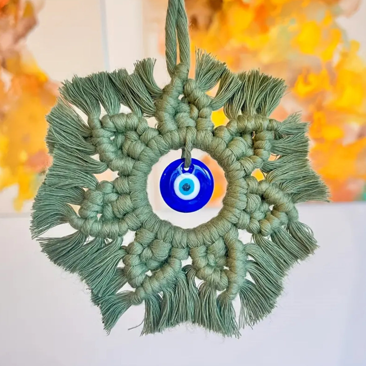 KokoBoho Evil Eye Macramé Wall Hanging – Boho Protective Wall Décor, Spiritual Home Accent