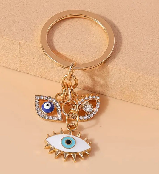 KokoBoho Gold Evil Eye Key Charm with Sparkling accents - Spiritual Protection Key Ring