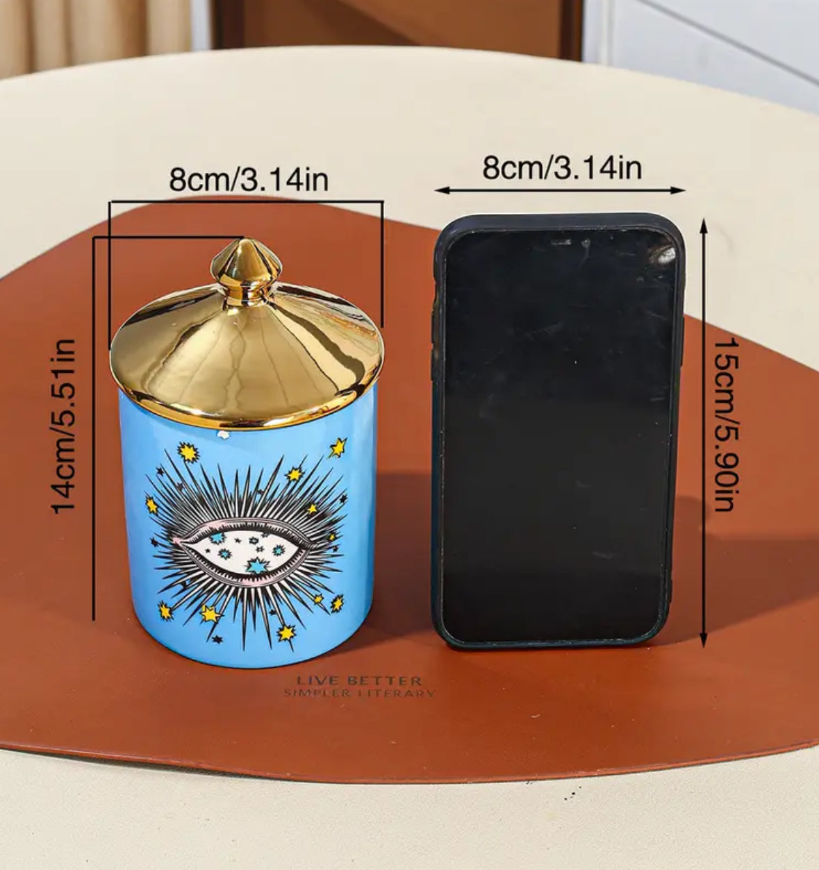 KokoBoho Eye-Catching Blue Ceramic Jar with Gold Lid – Boho Luxe Storage & Decorative Accent