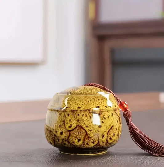 KokoBoho Mini Ceramic Jar with Lid & Tassel – Boho Storage Jar & Decorative Trinket Box