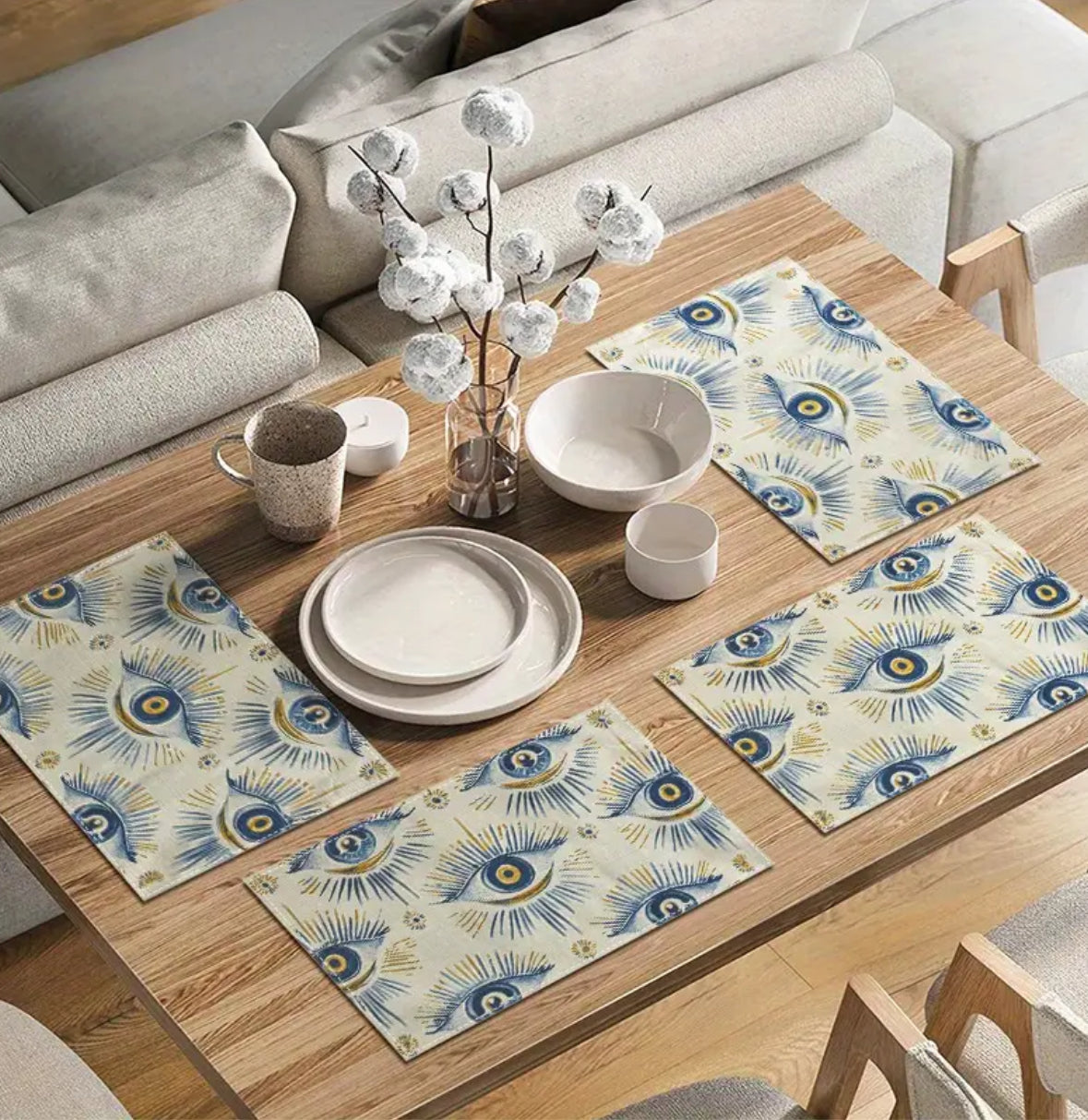 KokoBoho Set of 4 Evil Eye Placemats – Boho Dining Protection & Style
