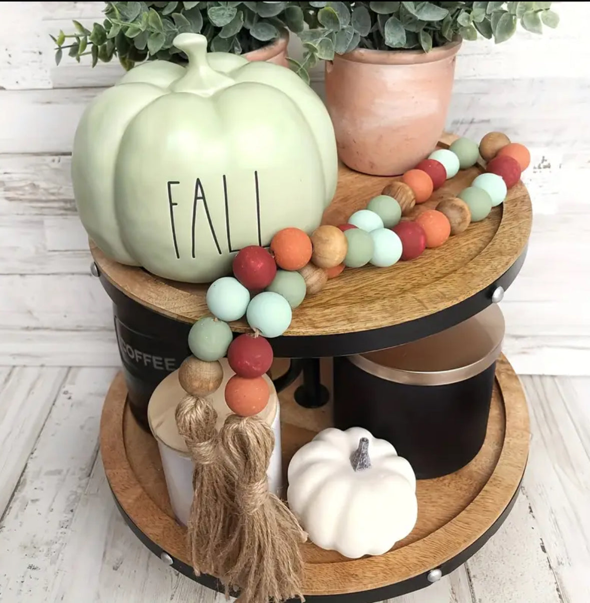 KokoBoho Wooden Bead Garland with Tassels – Boho Farmhouse Décor, Rustic Table & Shelf Accent