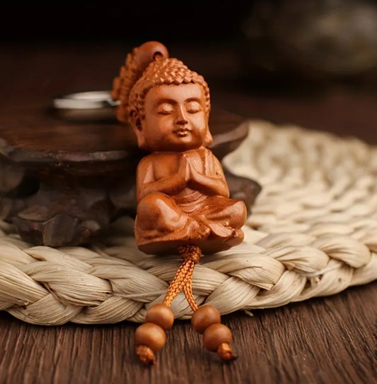KokoBoho Mini Buddha Wooden Key Charm – Spiritual Keychain, Symbol of Peace & Protection