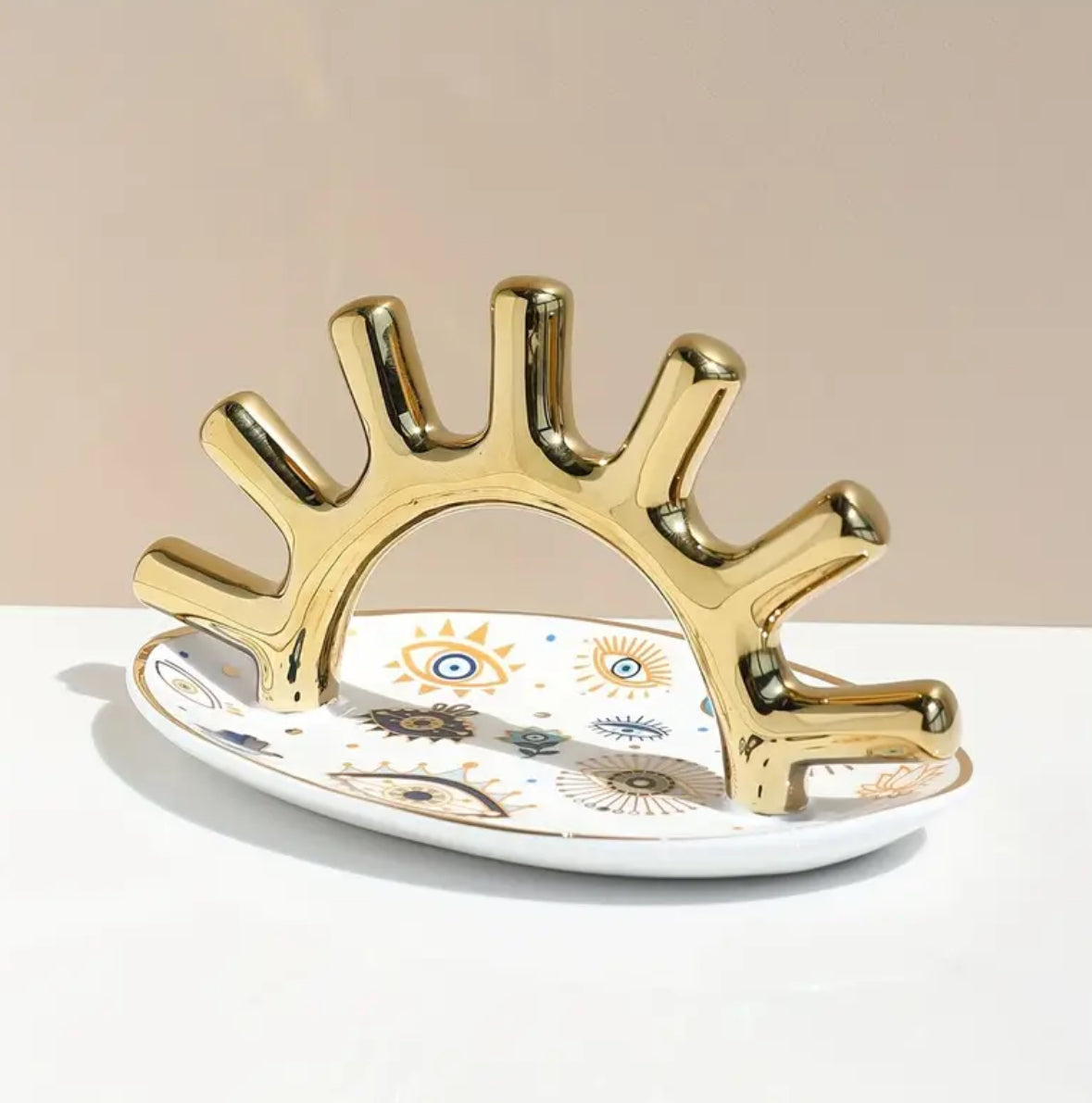 KokoBoho Evil Eye Ceramic Ring Holder with Gold Detail – Boho Jewellery Display