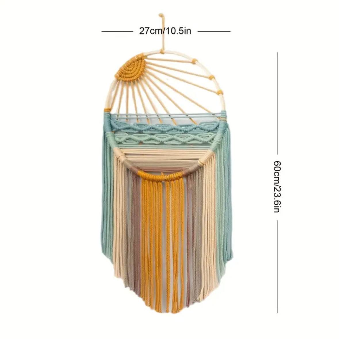 KokoBoho Macramé Wall Accent with Sunset Design in Wooden Ring – Boho Home Décor