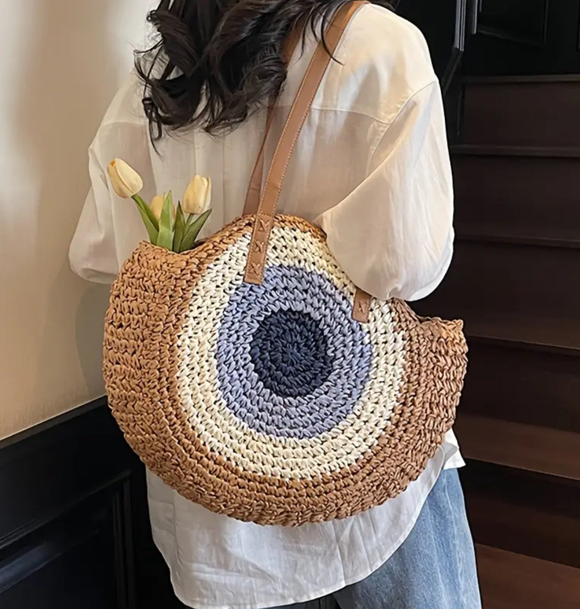 KokoBoho Woven Shoulder Bag with Evil Eye Design – Boho Luxe Tote & Protective Summer Accessory