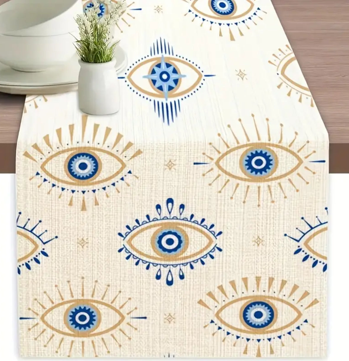 KokoBoho Evil Eye Table Runner – Boho Protective Dining Decor, Spiritual Home Accent