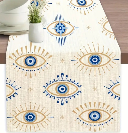 KokoBoho Evil Eye Table Runner – Boho Protective Dining Decor, Spiritual Home Accent