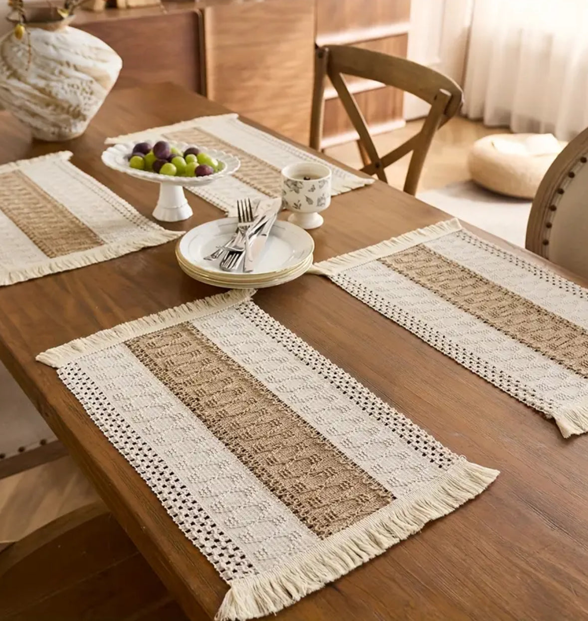 KokoBoho Earthy Tone Boho Placemats – Set of 4 Rustic Dining Table Mats & Neutral Home Décor