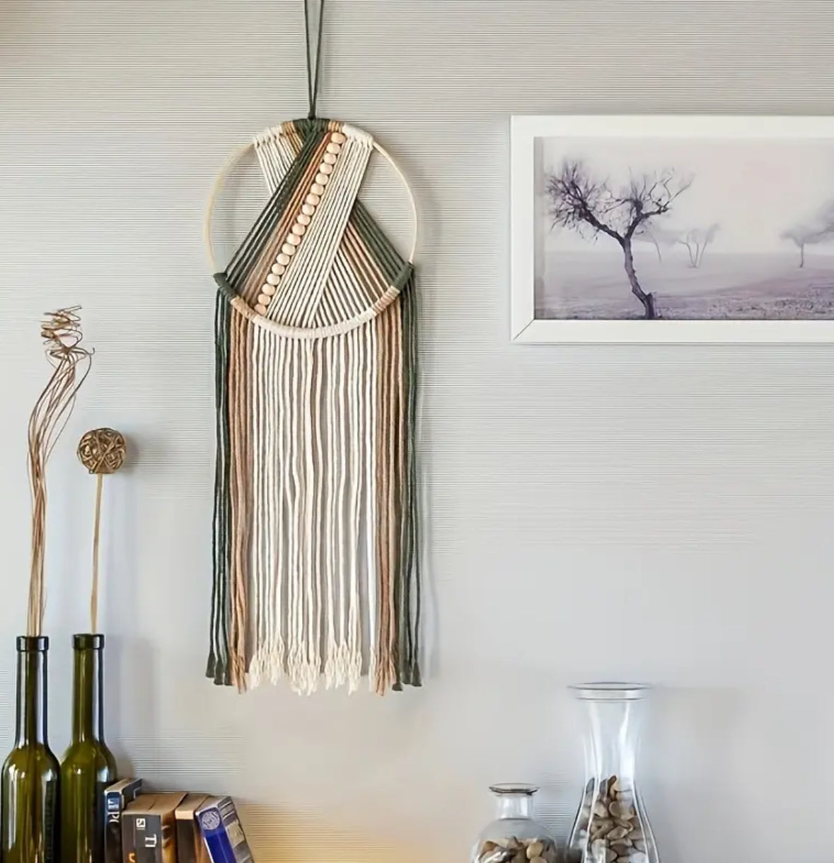 KokoBoho Earthy Tone Macramé Wall Accent with Bead Detailing – Boho Home Décor