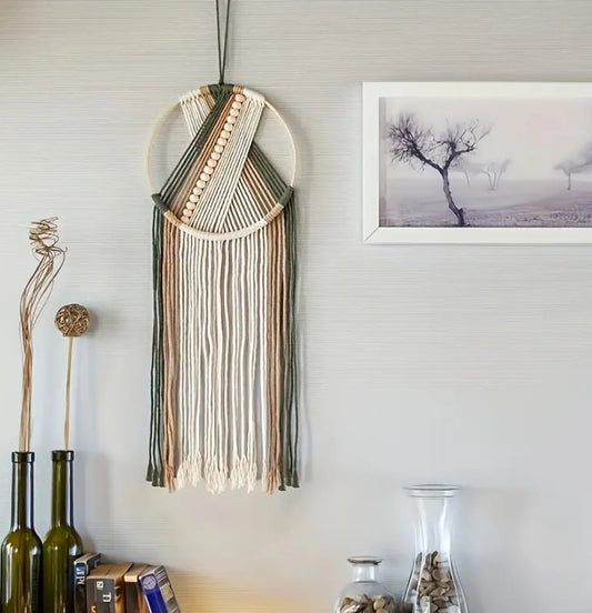 KokoBoho Earthy Tone Macramé Wall Accent with Bead Detailing – Boho Home Décor