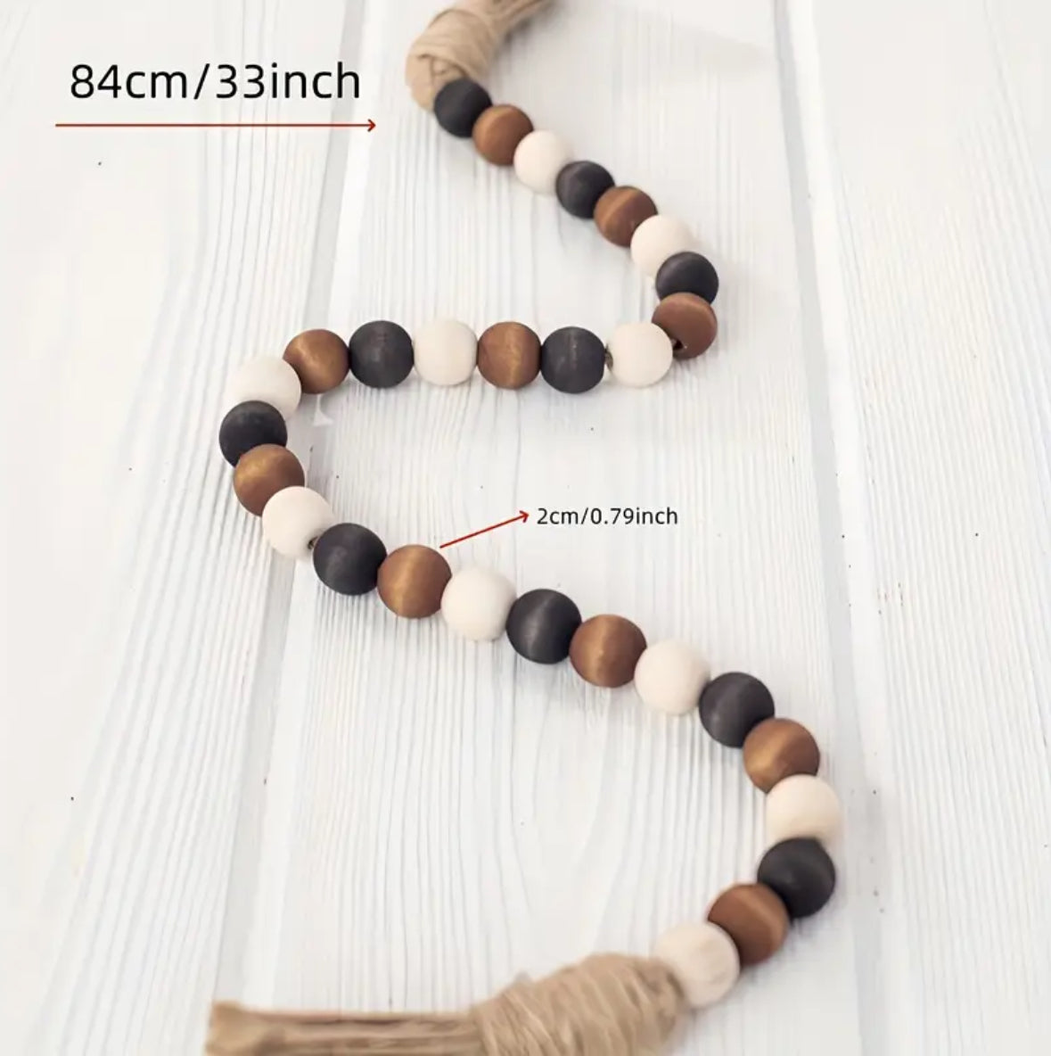 KokoBoho Wooden Bead Garland with Tassels – Boho Farmhouse Décor, Rustic Table & Shelf Accent